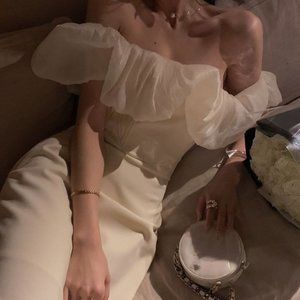 Puffy Off Shoulder Dress in Ivory XS/S